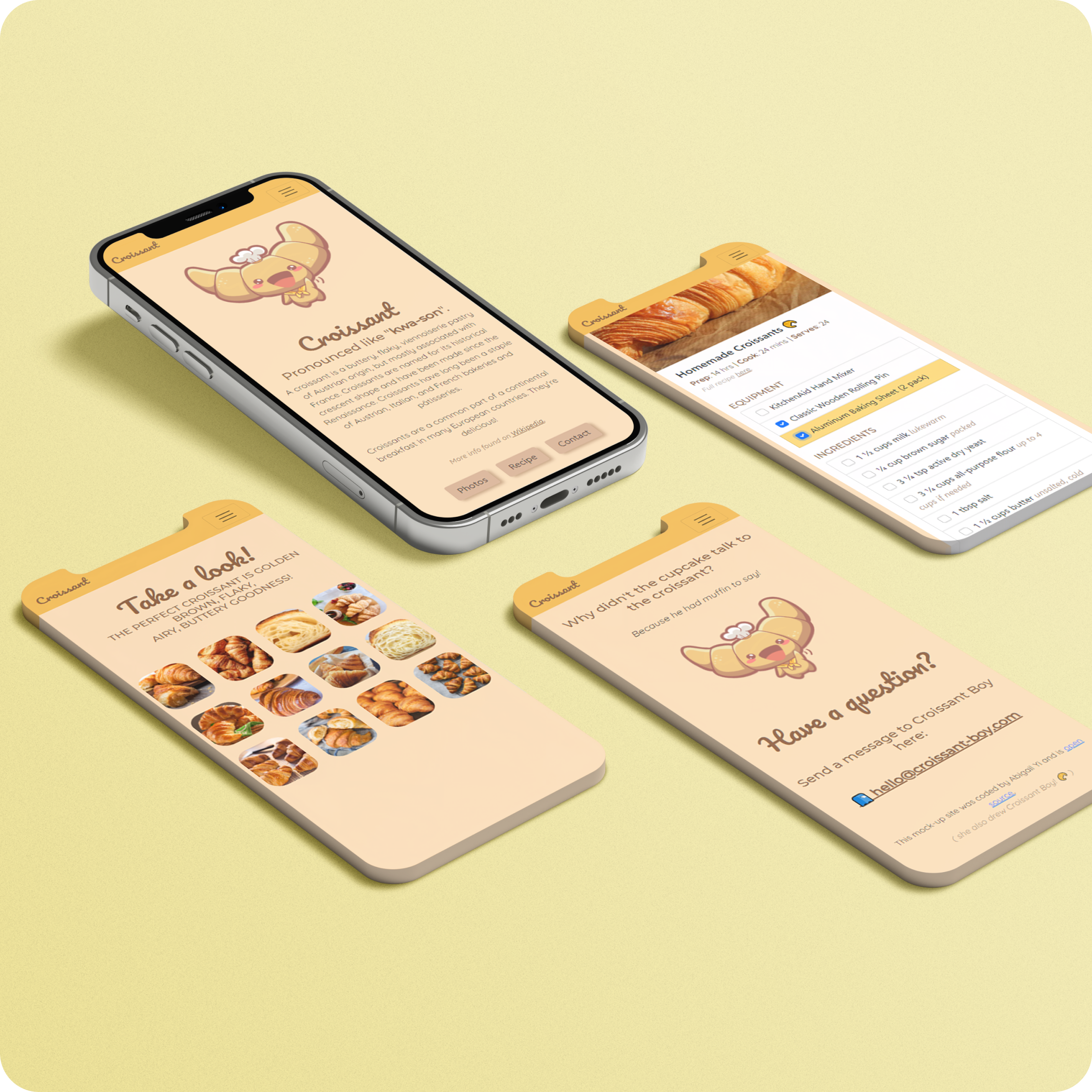 Croissant Boy responsive webpage displayed on various devices