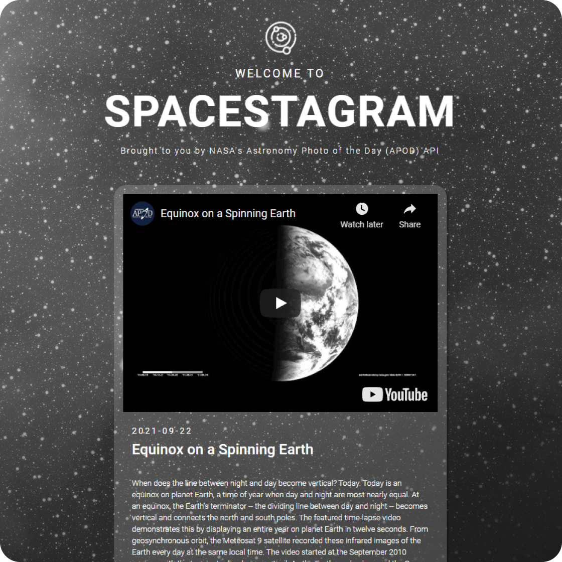 Spacestagram app that displays astronomy photos from NASA